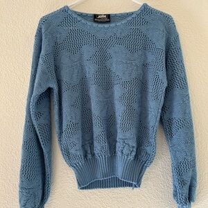 Vintage Jolie Textured Blue Crew Neck Sweater